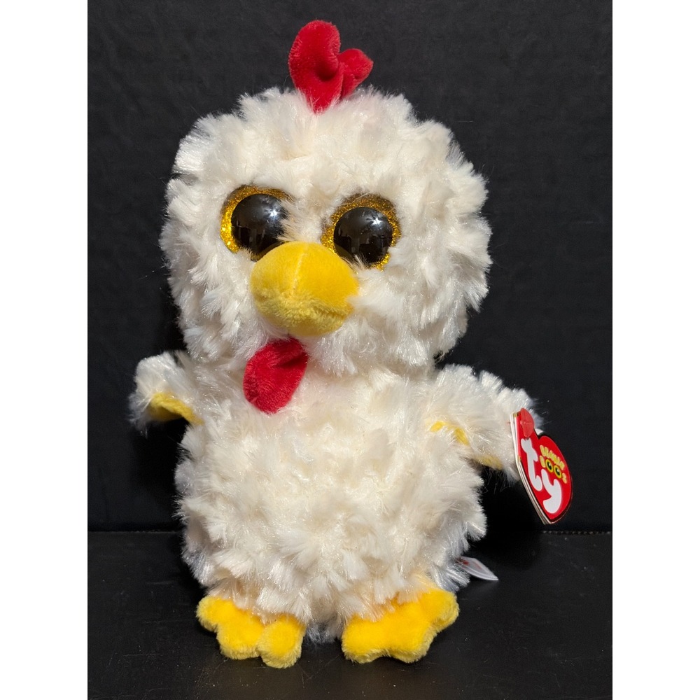 Ty Beanie Boos Hennie the Chicken White Plush Gold Glitter Eyes 6 inch NWT